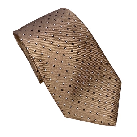 Via Europa Vintage 100% Silk Tie Tan with Black and White Polka Pattern - Picture 1 of 4